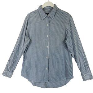 Tahari  Women’s Button down blouse top Size med blue and white